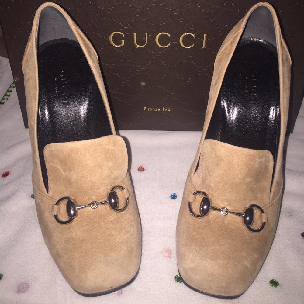 Gucci Camelia Suede Horse-bit Loafer Size 36